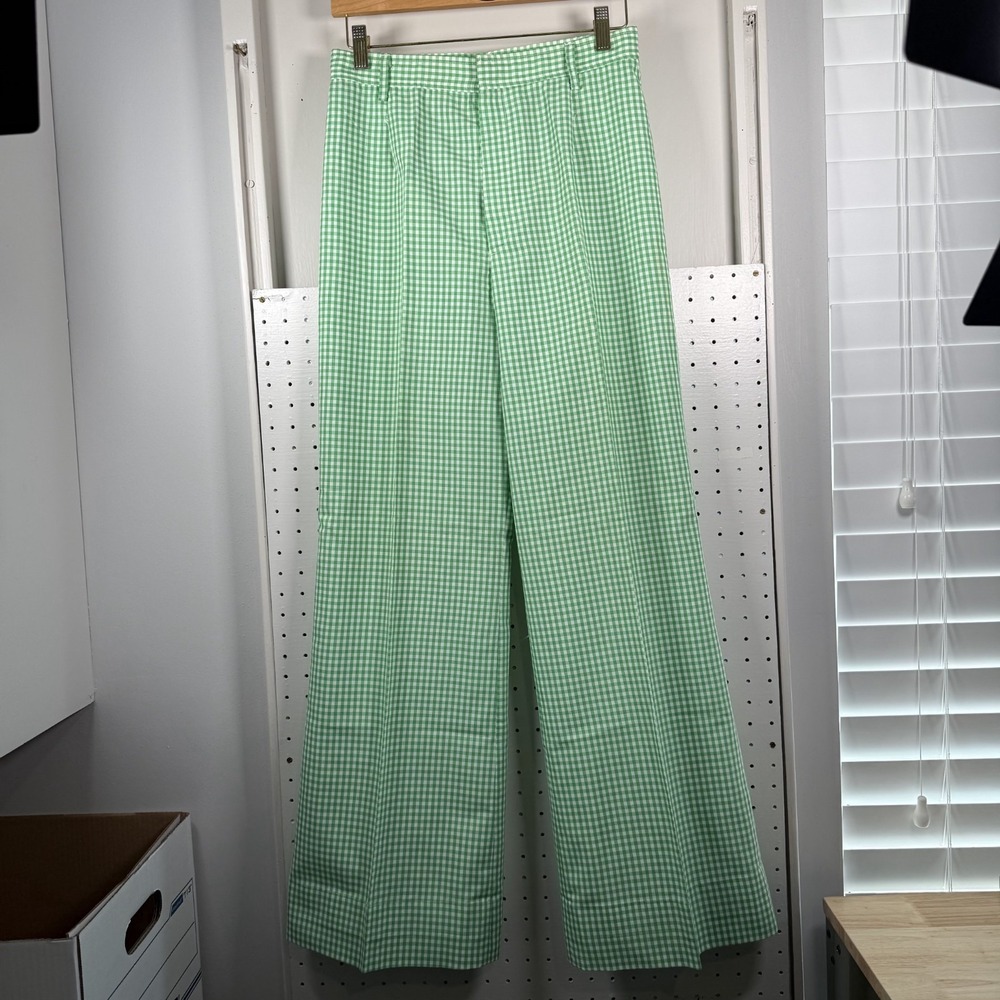 Austin Hill Pants Womens 12 27" Green Gingham Check Pleated Wide‎ Leg Preppy VTG